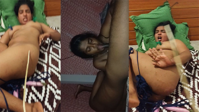 Lankan Chubby Wife Blowjob n Fucked in Two Holes Using Brinjals